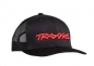 Preview: Trucker Cap schwarz/Logo rot, runder Schirm