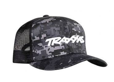 Trucker Cap Camouflage/Logo weiß, runder Schirm