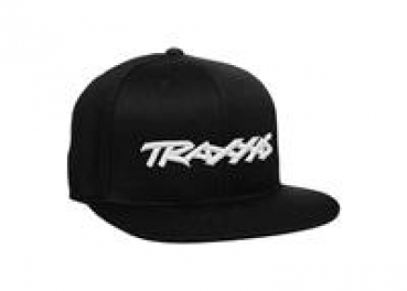 Trucker Cap schwarz/Logo weiß, flacher Schirm