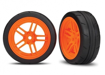 Reifen auf Felgen verklebt Split-Spoke Felge orange vorn (2)