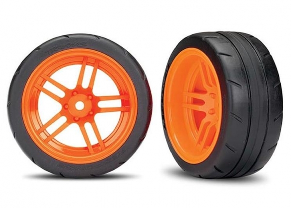 Reifen auf Felgen verklebt Split-Spoke Felge orange hinten B